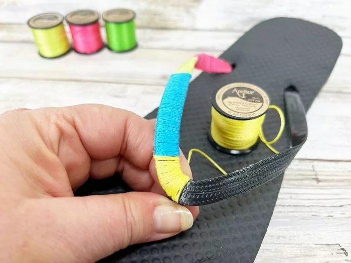 How to Upcycle Flip Flops with Embroidery Floss