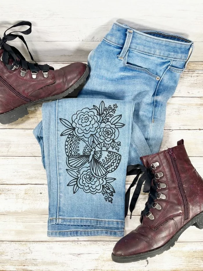 DIY Stenciled Jeans with Free Floral Printable