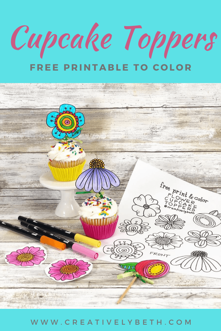 Doodle Flower Cupcake Toppers with a FREE Printable