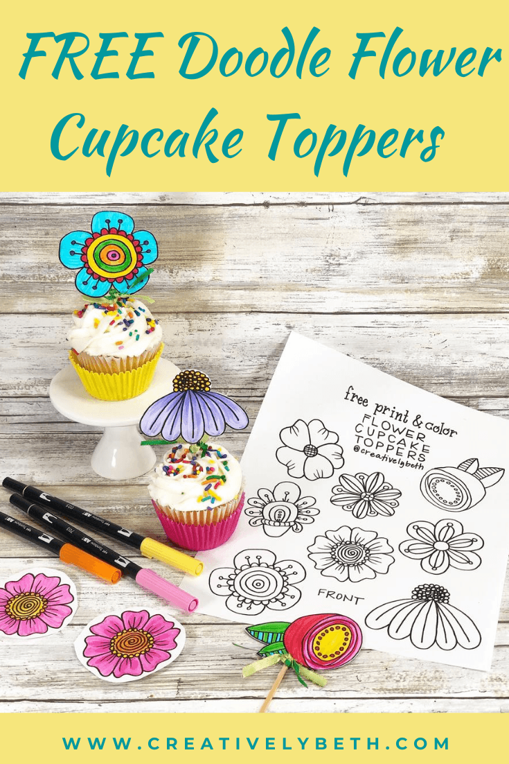 Doodle Flower Cupcake Toppers with a FREE Printable