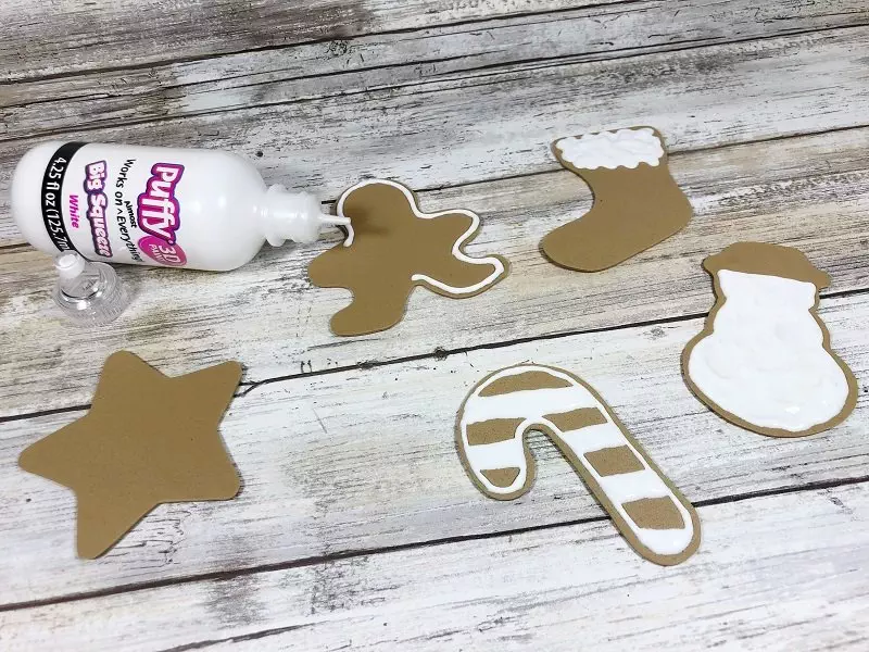 Outline craft foam cookies with white dimensional paint #creativelybeth #dollartreecrafts #christmascookies #kidscrafts