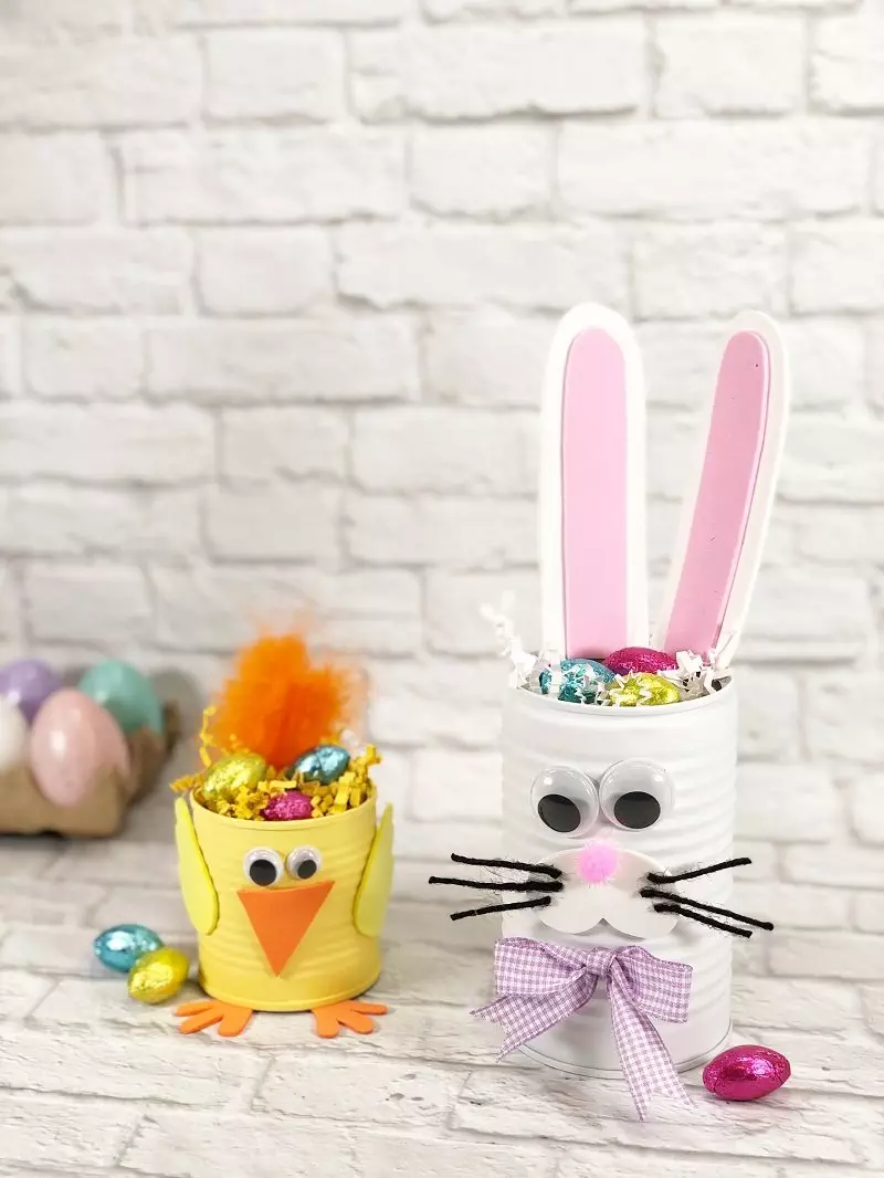 Recycled Can Bunny and Chick for Easter