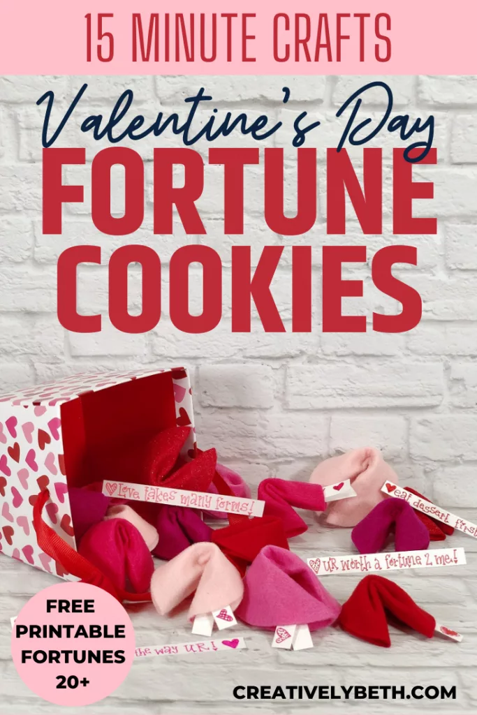 DIY Felt Fortune Cookies for your Valentine Creatively Beth #creativelybeth #feltcrafts #fortunecookie #DIYcrafts #valentinesday #freeprintable