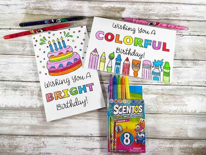 Free Printable Birthday Cards to Color with Scentos