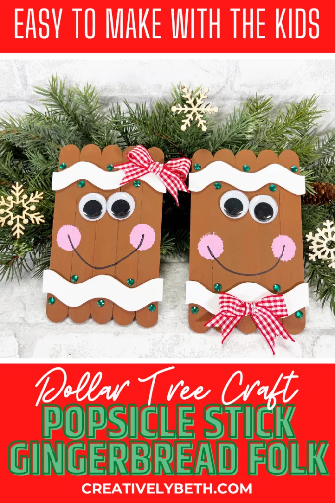 Dollar Tree Christmas Craft Stick Gingerbread Couple Creatively Beth #creativelybeth #diy #craft #craftstick #popsiclestick #dollartree #christmas #gingerbread #man #woman #couple #cookie