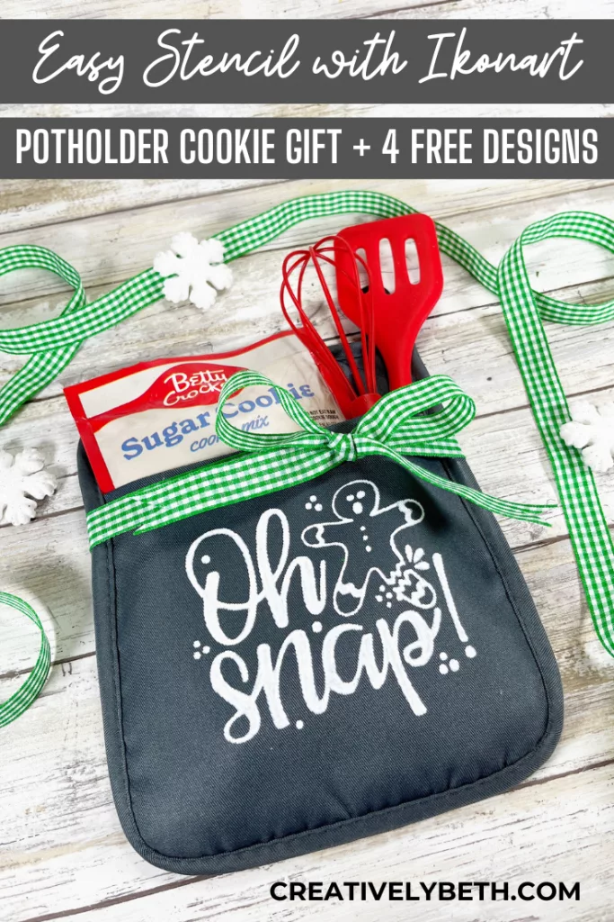 DIY Stenciled Potholder Cookie Gift with Ikonart Creatively Beth #creativelybeth #ikonart #stencil #kit #diy #stenciled #potholder #cookie #gift #baking #christmas #freeprintable